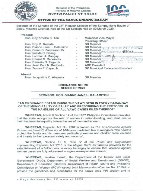 SP Ordinance No. 20 .